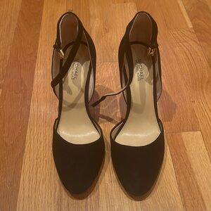 Michael Kors black velvet ankle strap shoes